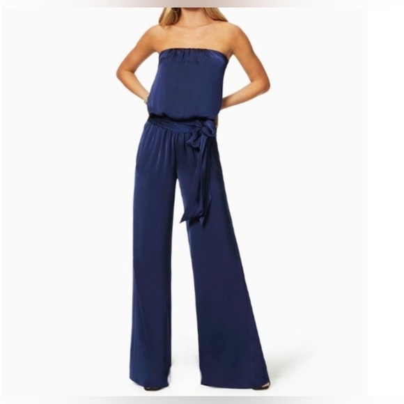 Ramy Brook Bree Strapless Silk Jumpsuit Navy Blue Size Large NWT 🆕 - Picture 4 of 13
